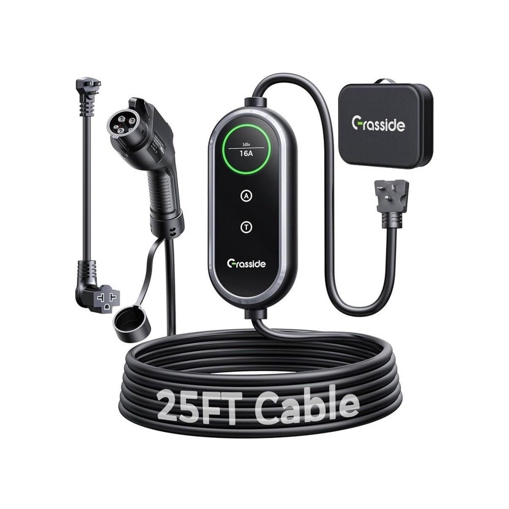 Grasside 20A Level 2 Portable EV Charger 25ft Type 1 NEMA 5-15 6-20 Black